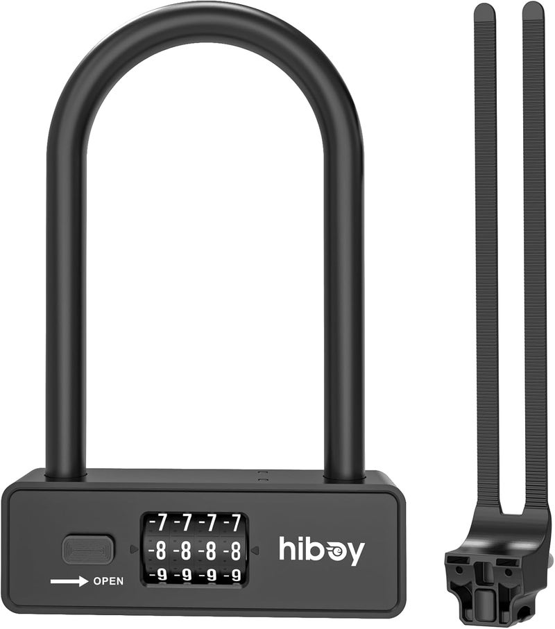 HIBOY قفل دراجة U-مركب، قفل أمان مضاد للسرقة للدراجات مع حامل تركيب، قفل U-بشاكلة فولاذية 10 مم للدراجات والسكوترات - Image 1